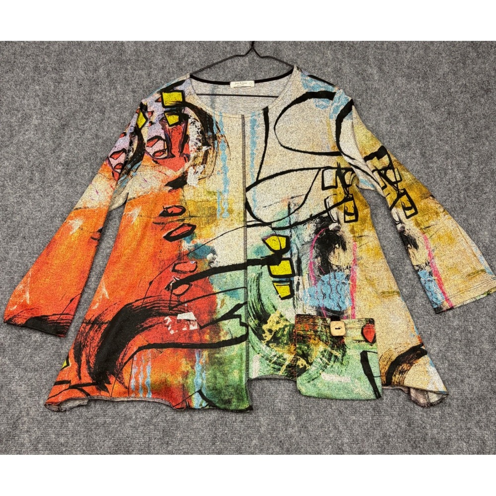 Jess & Jane Womens Large Abstract Art Print Tunic Top Long Sleeve Split Hem L